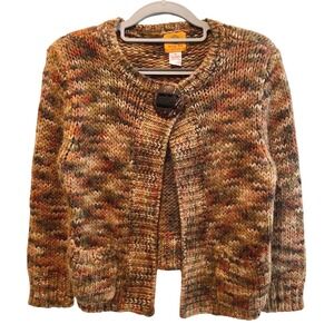 Ruby Rd Petite Womens Brown Multicolor Chunky Wool Blend Cardigan Sweater PS